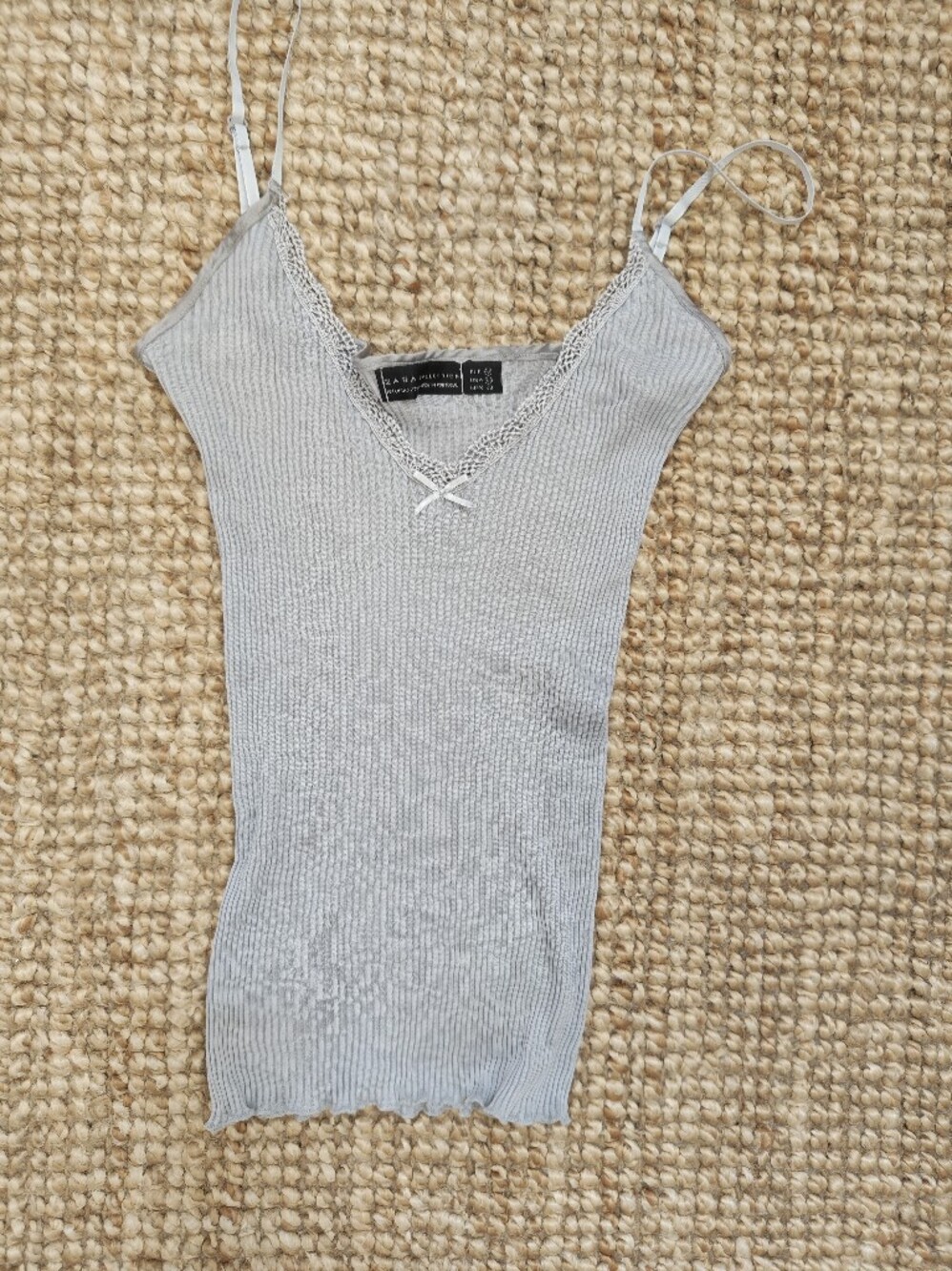Zara Light Gray Ribbed Women’s Camisole with Lace Trim - Picture 1 of 2